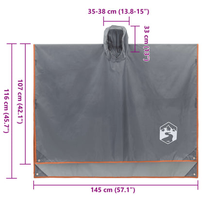 Rain Poncho with Hood 2-in-1 Design Grey and Orange 223x145 cm