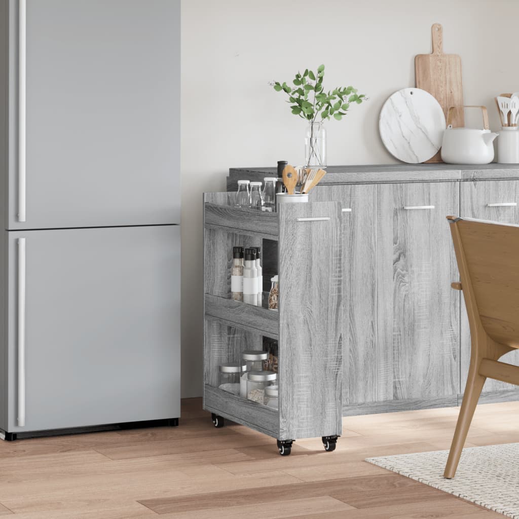 Cabinet with Wheels Grey Sonoma 60x22x79 cm Engineered Wood