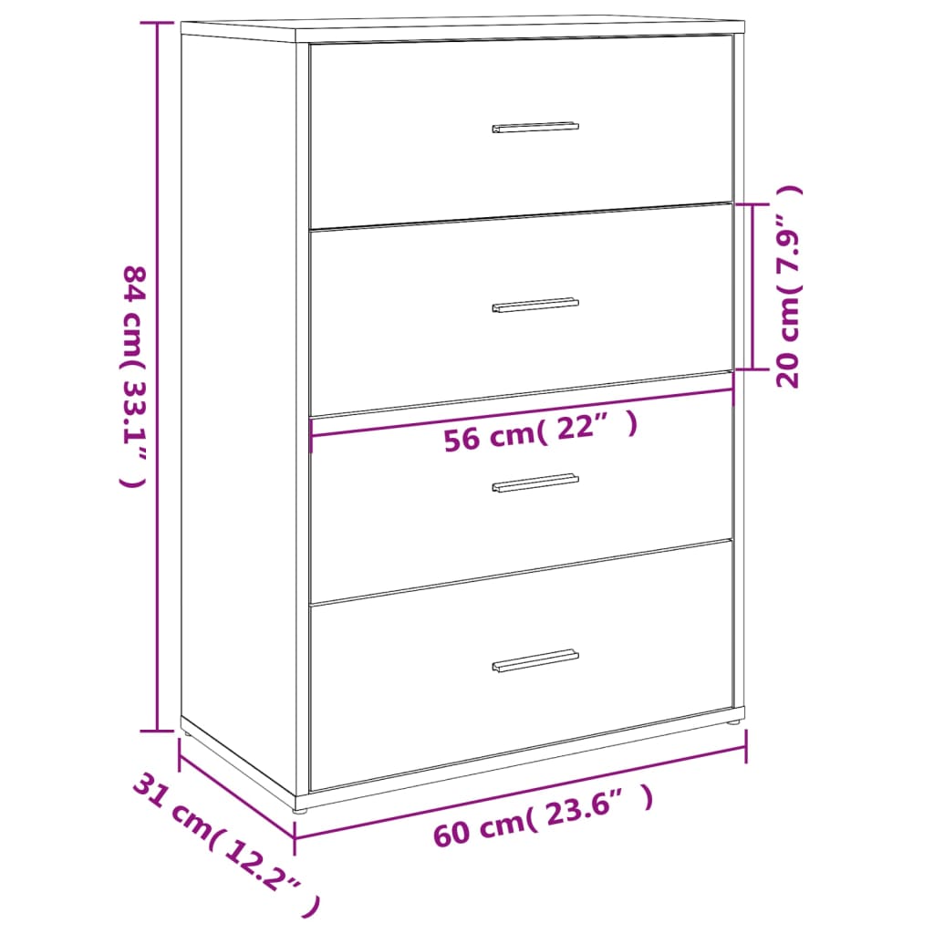 Sideboard White 60x31x84 cm Engineered Wood