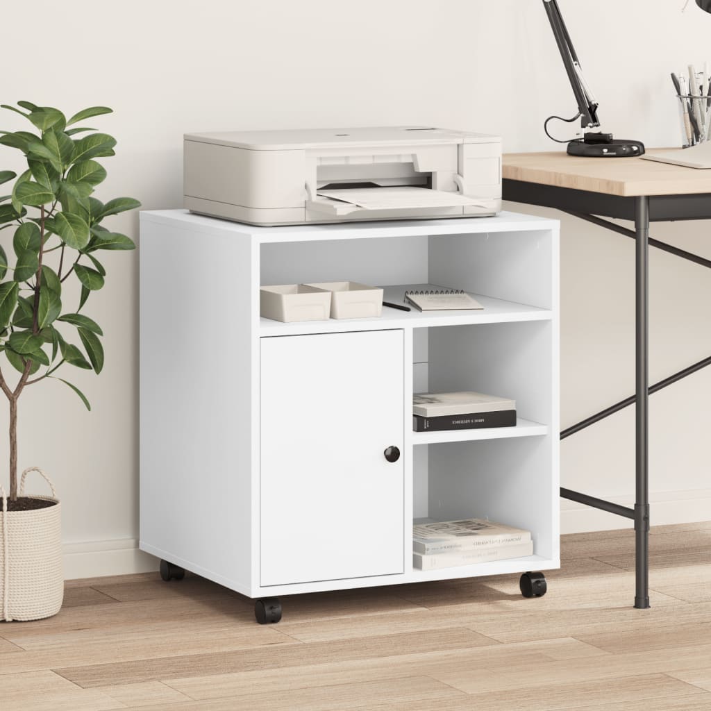 Printer Stand with Wheels White 60x50x67 cm