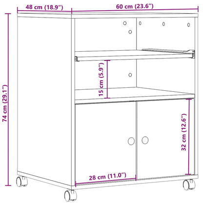 Printer Stand with Wheels White 60x48x74 cm