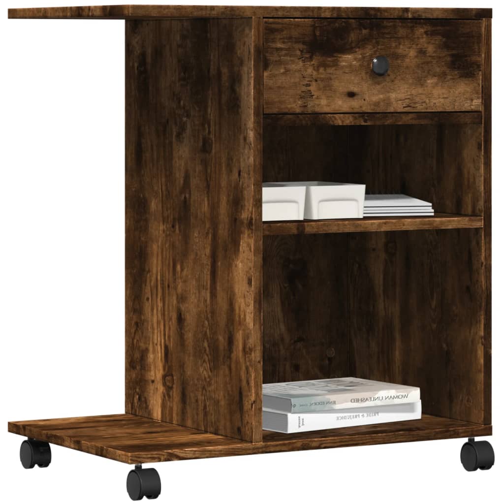 Printer Stand with Wheels Smoked Oak 60x40x68.5 cm