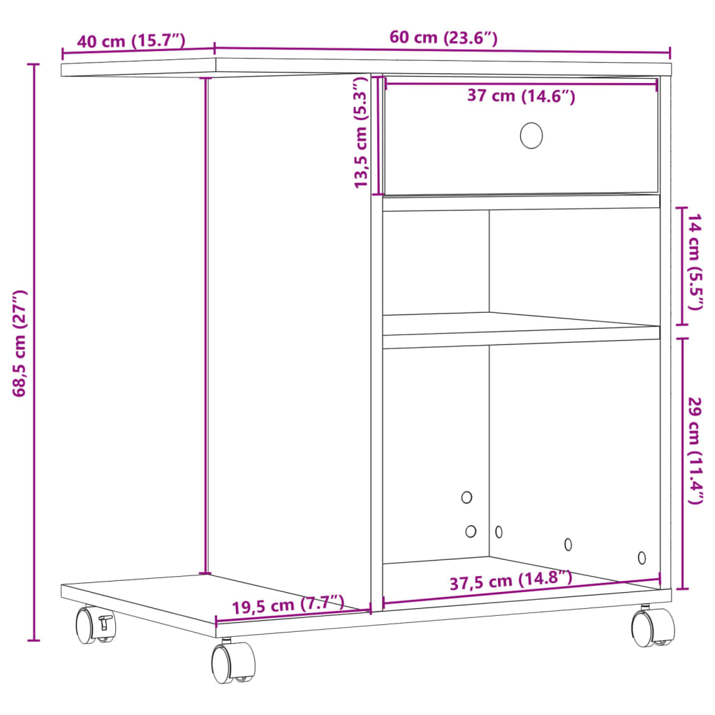 Printer Stand with Wheels Grey Sonoma 60x40x68.5 cm