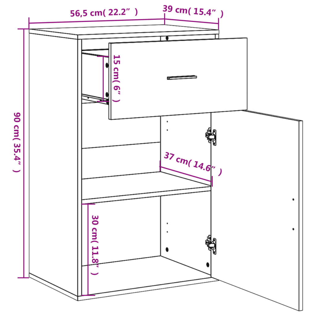 Storage Cabinet Smoked Oak 56.5x39x90 cm Engineered Wood