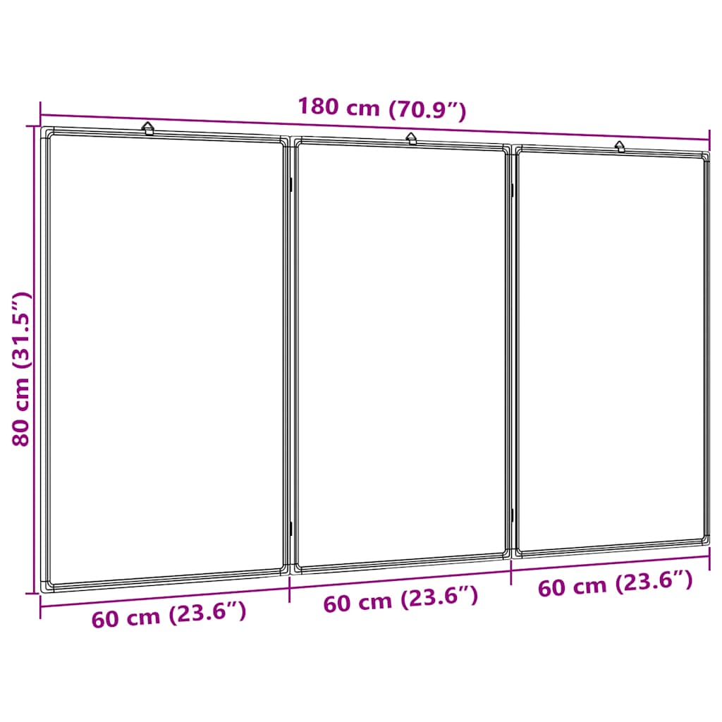 Magnetic Whiteboard Foldable 180x80x1.7 cm Aluminium