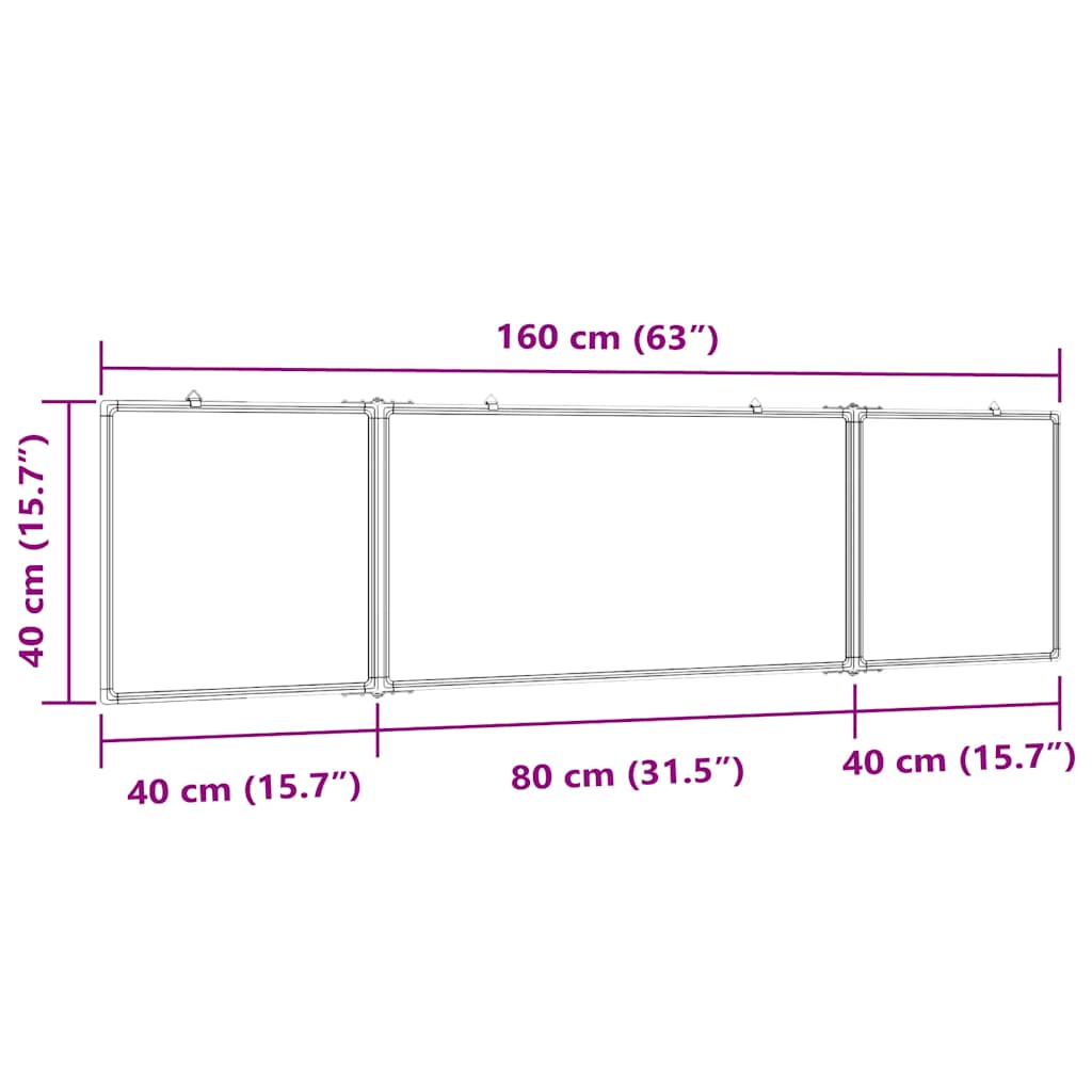 Magnetic Whiteboard Foldable 160x40x1.7 cm Aluminium