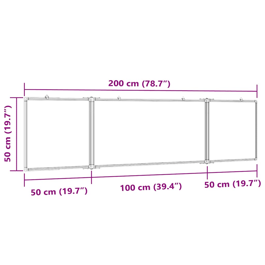 Magnetic Whiteboard Foldable 200x50x1.7 cm Aluminium