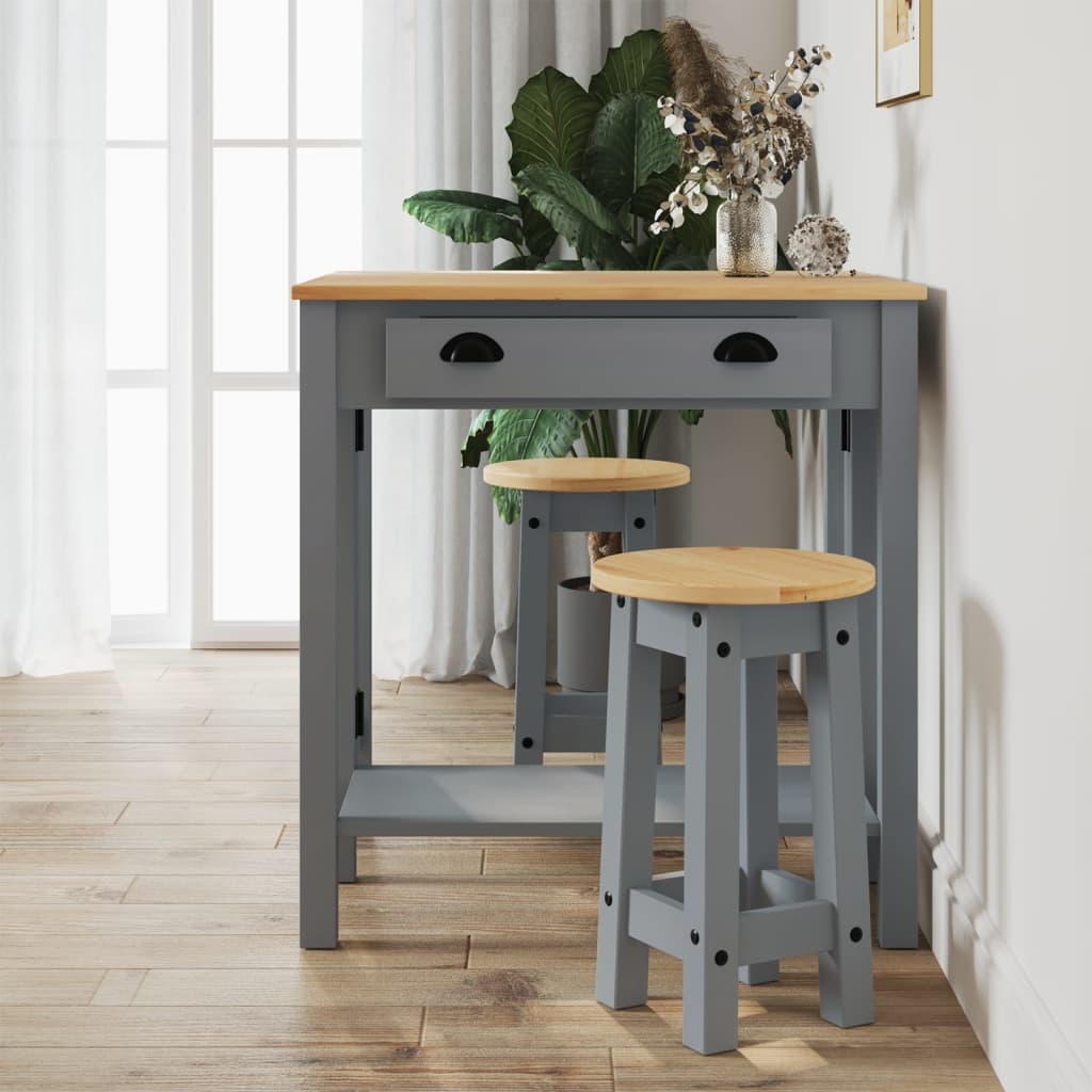 Bar Stools 2 pcs Grey Solid Wood Pine