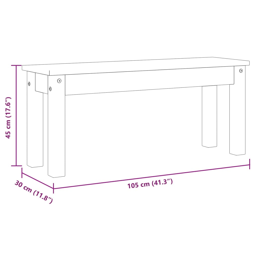 Dining Bench PANAMA 105x30x45 cm Solid Wood Pine