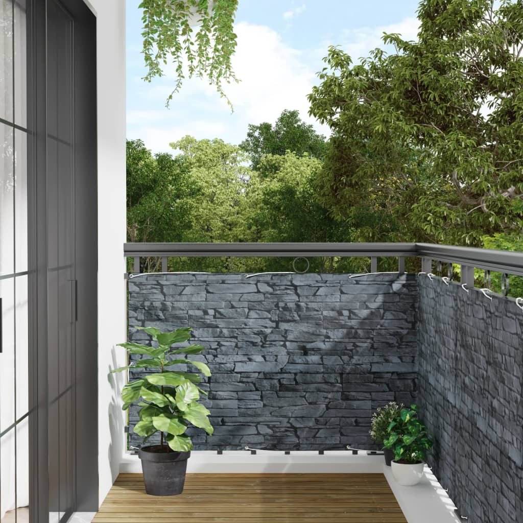 Balcony Privacy Screen Ledge Stone Look Grey 500x90 cm PVC