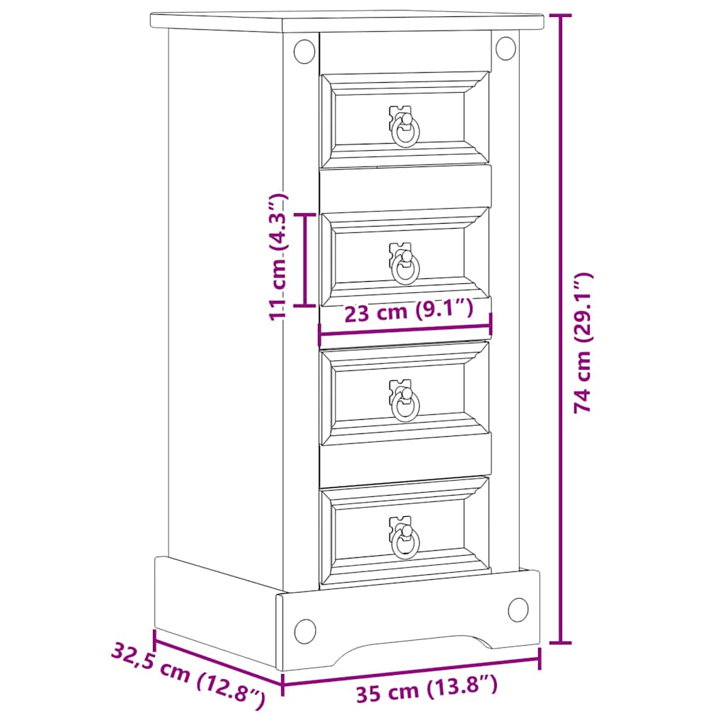 Bedside Cabinet Corona 35x32.5x74 cm Solid Wood Pine