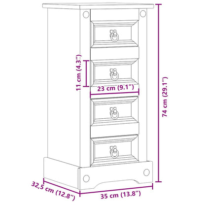 Bedside Cabinet Corona 35x32.5x74 cm Solid Wood Pine