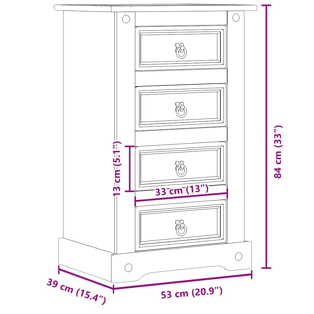 Bedside Cabinet Corona 53x39x84 cm Solid Wood Pine