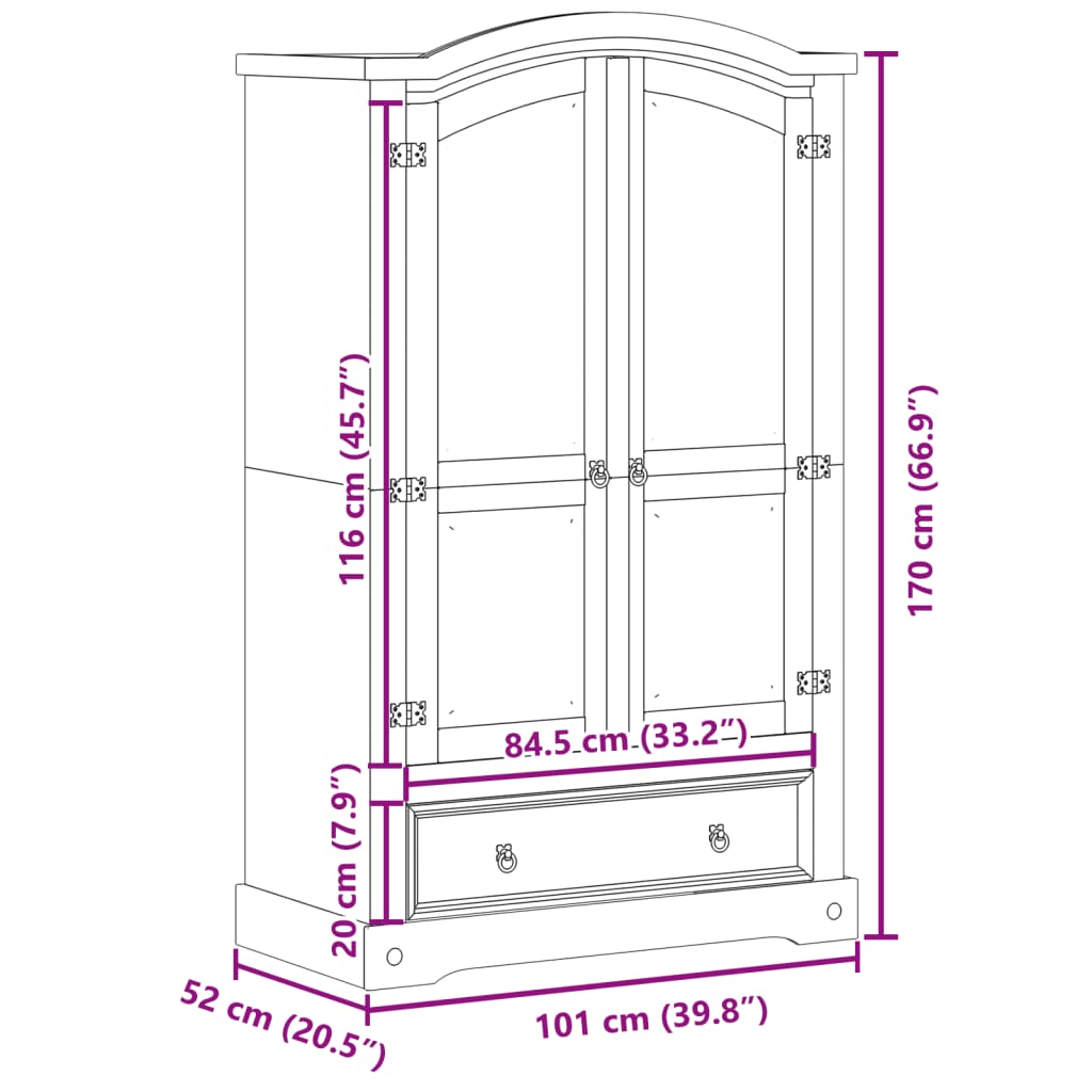 Wardrobe Corona 101x52x170 cm Solid Wood Pine