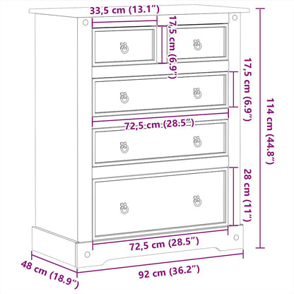 Chest of Drawers Corona 92x48x114 cm Solid Wood Pine