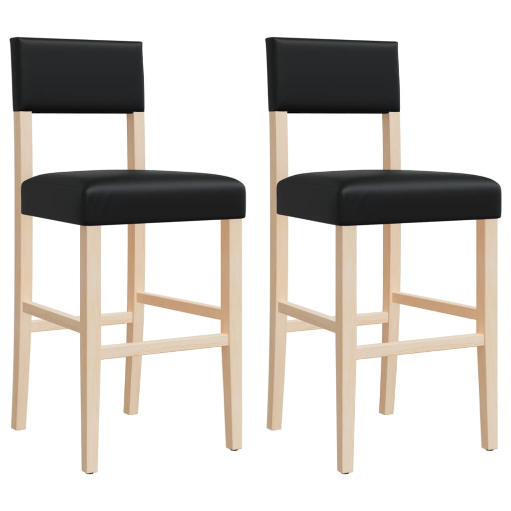 Bar Chairs 2 pcs Solid Wood Rubber and Faux Leather