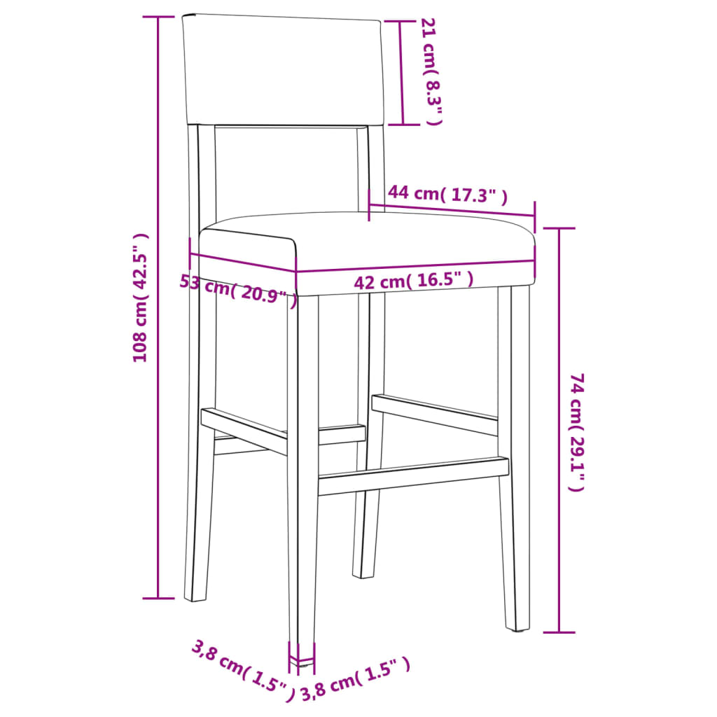 Bar Chairs 2 pcs Solid Wood Rubber and Faux Leather