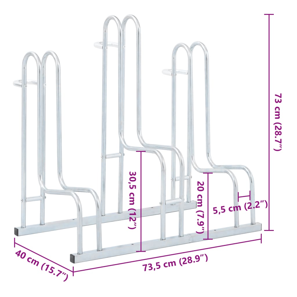 Bicycle Stand for 3 Bikes Floor Freestanding Galvanised Steel