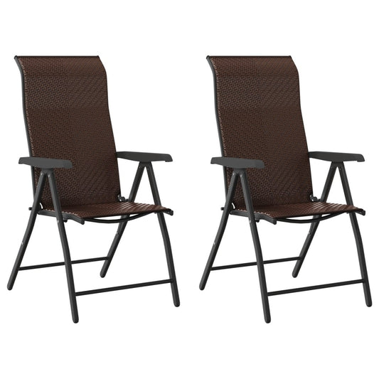 Folding Chairs 2 pcs Brown Poly Rattan