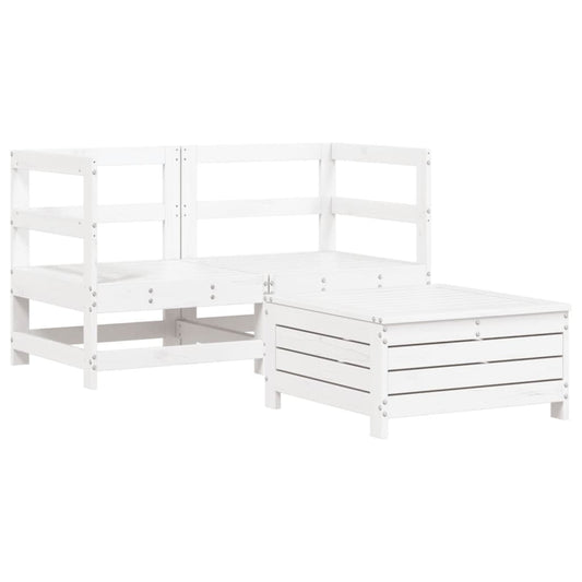 3 Piece Garden Sofa Set White Solid Wood Pine