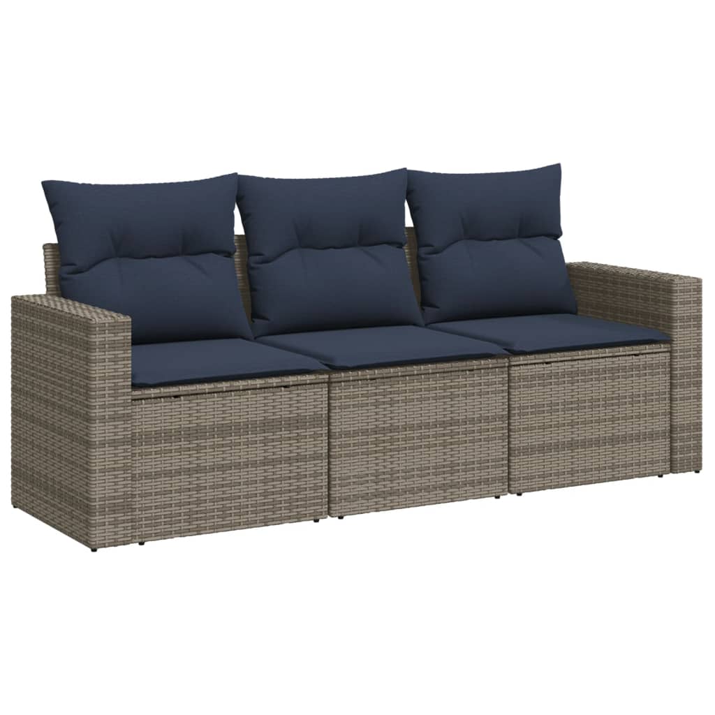 3 Piece Patio Sofa Set with Cushions Gray Poly Rattan