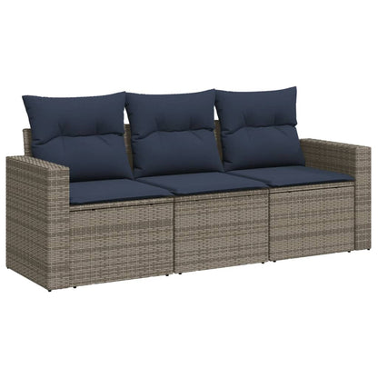 3 Piece Patio Sofa Set with Cushions Gray Poly Rattan