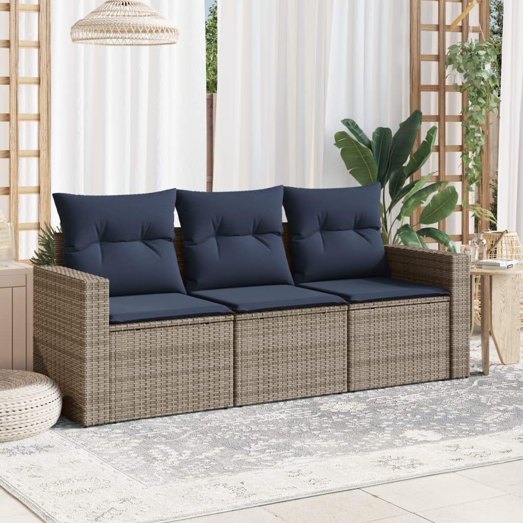 3 Piece Patio Sofa Set with Cushions Gray Poly Rattan
