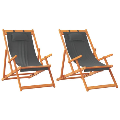 Folding Beach Chairs 2 pcs Grey Fabric