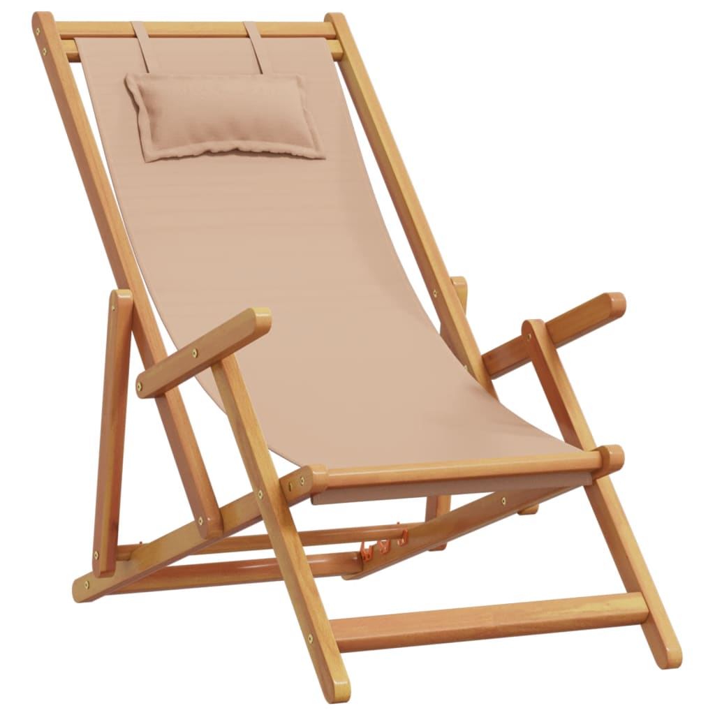 Folding Beach Chairs 2 pcs Taupe Fabric and Solid Wood