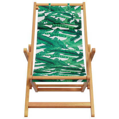 Folding Beach Chairs 2 pcs Leaf Pattern Fabric and Solid Wood