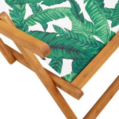 Folding Beach Chairs 2 pcs Leaf Pattern Fabric and Solid Wood