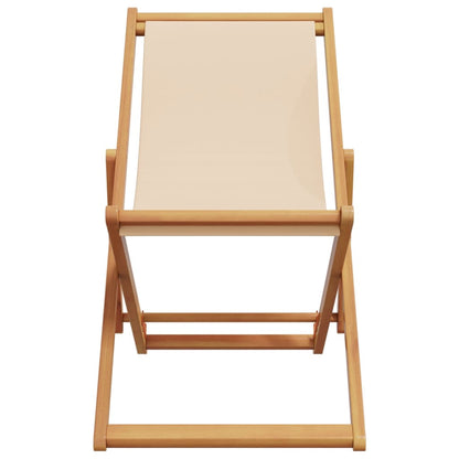 Folding Beach Chairs 2 pcs Beige Fabric and Solid Wood