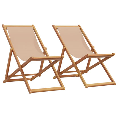 Folding Beach Chairs 2 pcs Taupe Fabric and Solid Wood