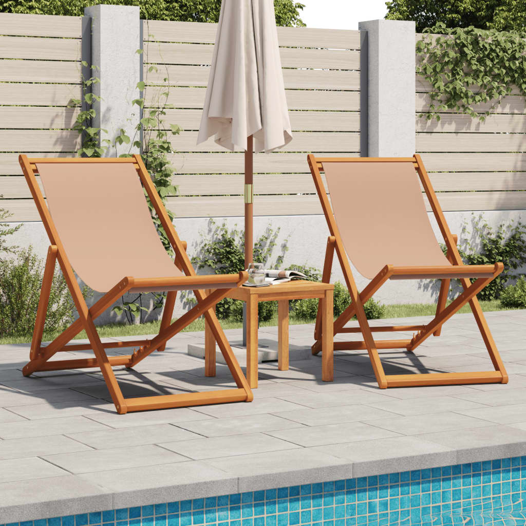 Folding Beach Chairs 2 pcs Taupe Fabric and Solid Wood