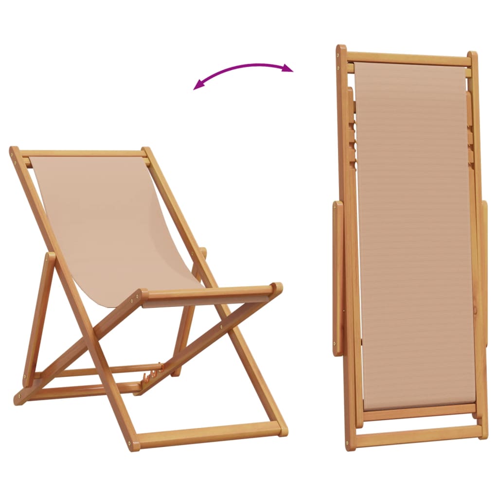 Folding Beach Chairs 2 pcs Taupe Fabric and Solid Wood