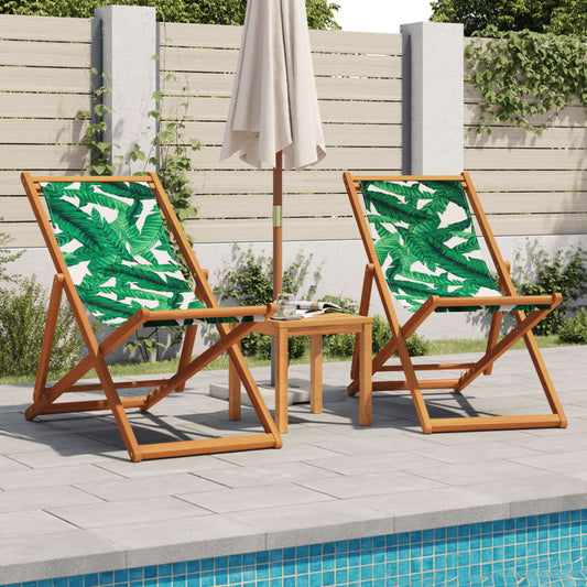 Folding Chairs 2 pcs Leaf Pattern Fabric and Solid Wood