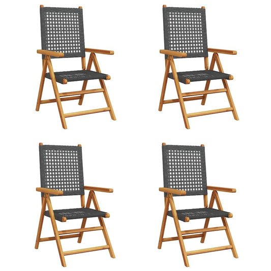 Reclining Folding Chairs 4 pcs Black Poly Rattan and Solid Wood