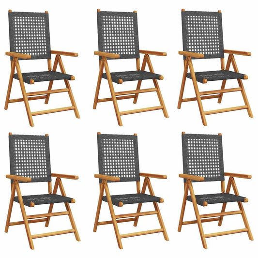 Reclining Folding Chairs 6 pcs Black Poly Rattan and Solid Wood