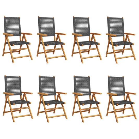 Reclining Folding Chairs 8 pcs Black Poly Rattan and Solid Wood
