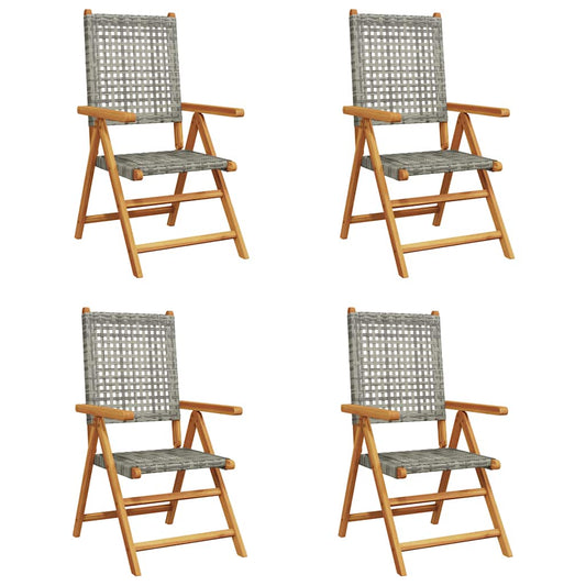 Reclining Folding Chairs 4 pcs Grey Poly Rattan and Solid Wood