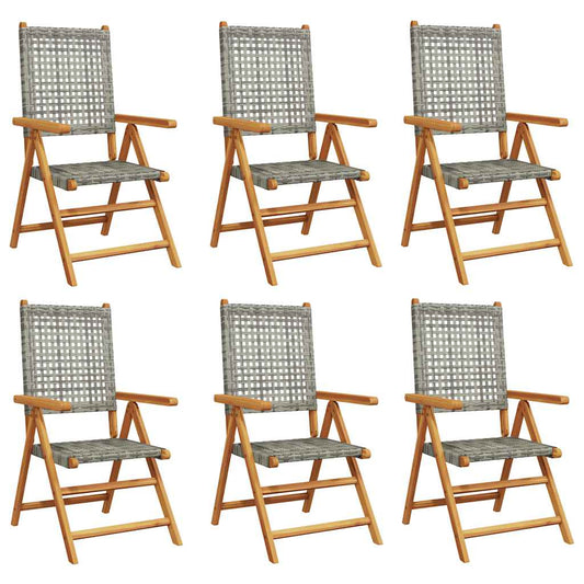 Reclining Folding Chairs 6 pcs Grey Poly Rattan and Solid Wood