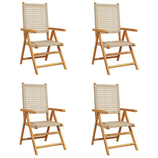 Reclining Folding Chairs 4 pcs Beige Poly Rattan and Solid Wood