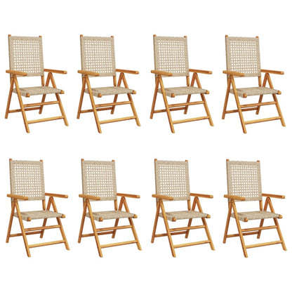 Reclining Garden Chairs 8 pcs Beige Poly Rattan and Solid Wood