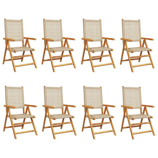 Reclining Folding Chairs 8 pcs Beige Poly Rattan and Solid Wood