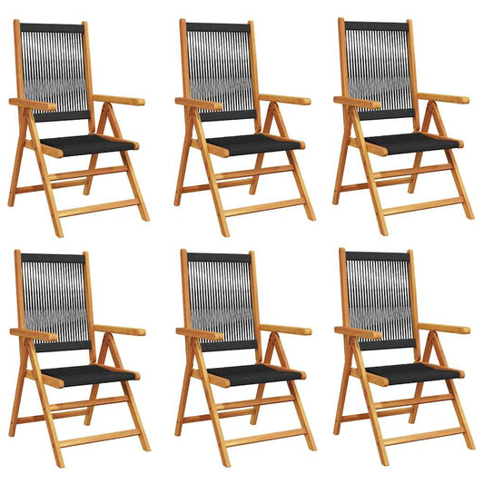 Reclining Folding Chairs 6 pcs Black Solid Wood Acacia