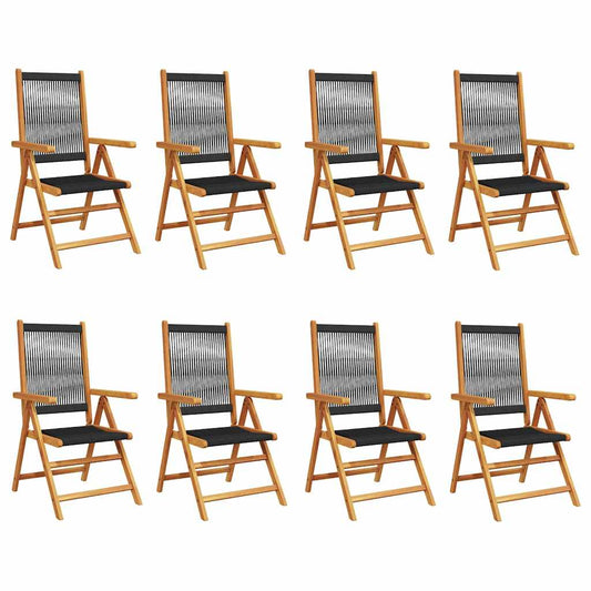 Reclining Folding Chairs 8 pcs Black Solid Wood Acacia