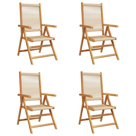 Reclining Folding Chairs 4 pcs Beige Solid Wood Acacia
