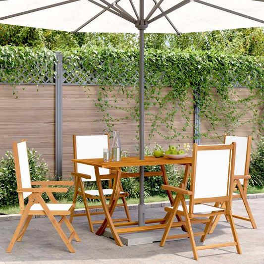 Reclining Folding Chairs 4 pcs Cream White Fabric and Solid Wood