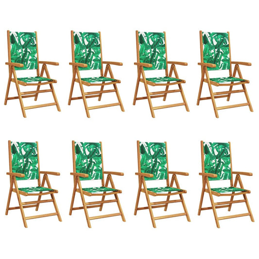 Reclining Folding Chairs 8 pcs Green Fabric and Solid Wood