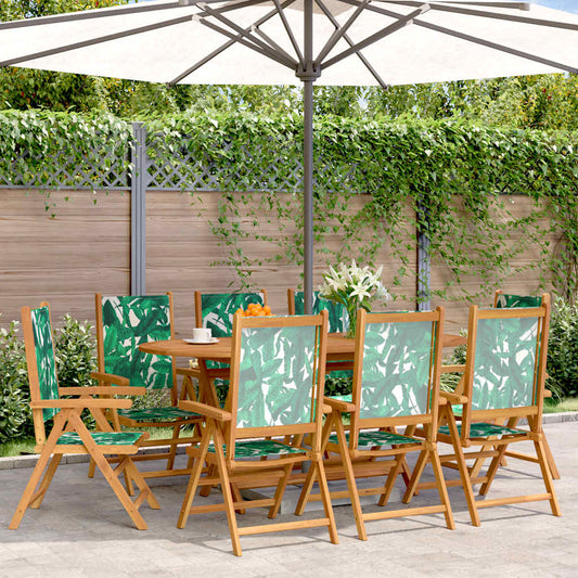 Reclining Folding Chairs 8 pcs Green Fabric and Solid Wood